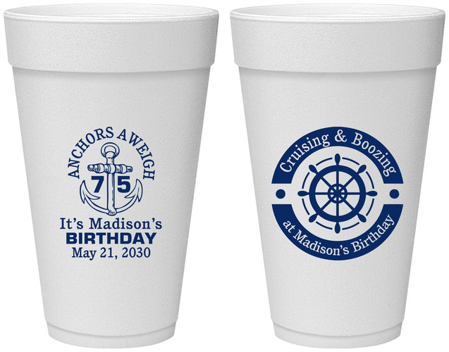 Personalized Birthday 20 oz Foam Cups - 75th Nautical | 20178