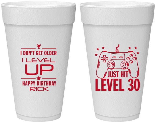 Personalized Birthday 20 oz Foam Cups - 30th Video Games | 20179