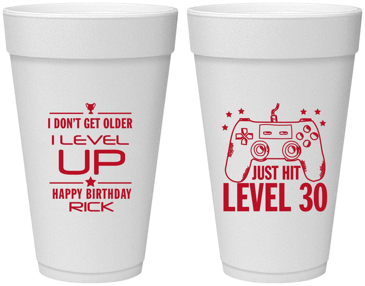 Personalized Birthday 20 oz Foam Cups - 30th Video Games | 20179