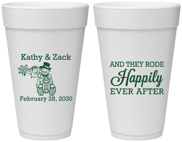 Personalized Wedding 20 oz Foam Cups - Happily Ever After Tractor | 202