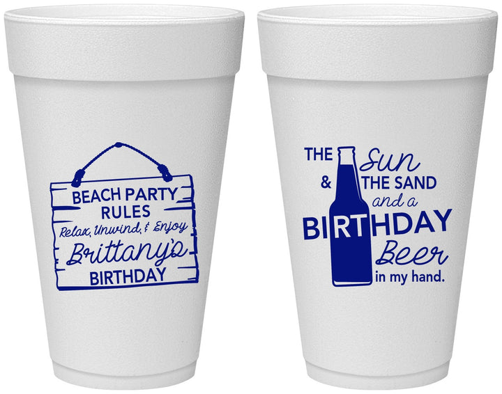 Personalized Birthday 20 oz Foam Cups - Beach | 20200