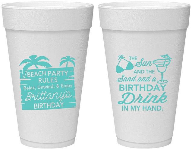 Personalized Birthday 20 oz Foam Cups - Beach | 20201