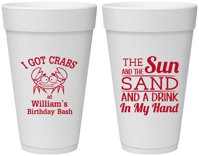 Personalized Birthday 20 oz Foam Cups - Sun Sand Drink Hand | 20205