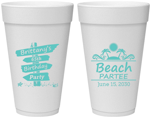 Personalized Birthday 20 oz Foam Cups - 65th Beach | 20210