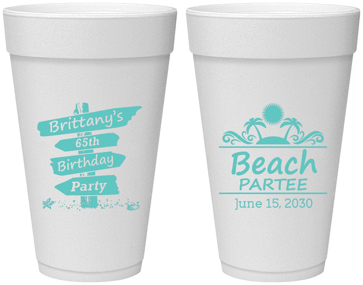 Personalized Birthday 20 oz Foam Cups - 65th Beach | 20210