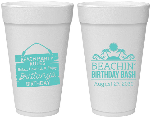 Personalized Birthday 20 oz Foam Cups - Beach | 20211