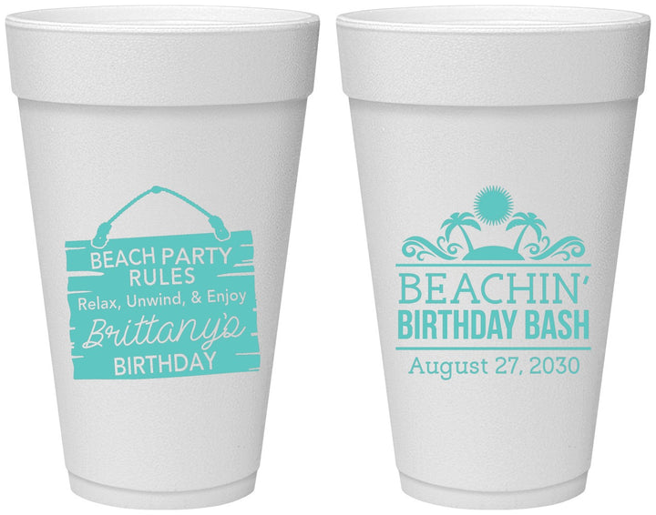Personalized Birthday 20 oz Foam Cups - Beach | 20211