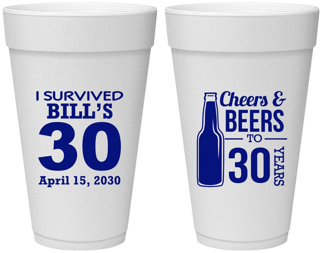 Personalized Birthday 20 oz Foam Cups - Cheers Beers To 30 Years | 20214