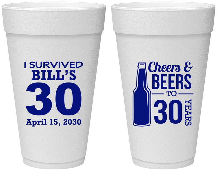 Personalized Birthday 20 oz Foam Cups - Cheers Beers To 30 Years | 20214