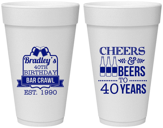 Personalized Birthday 20 oz Foam Cups - Cheers Beers To 40 Years | 20216