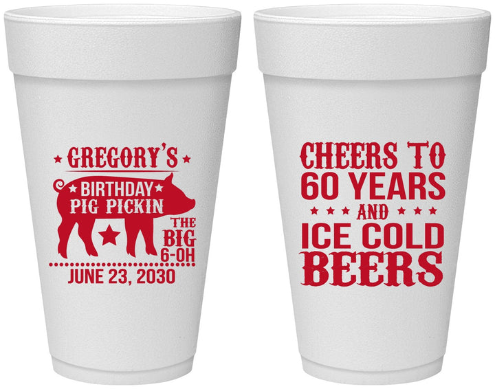 Personalized Birthday 20 oz Foam Cups - 60th Barbeque Bbq | 20217