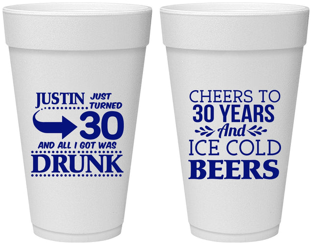 Personalized Birthday 20 oz Foam Cups - Cheers To 30 Years | 20219