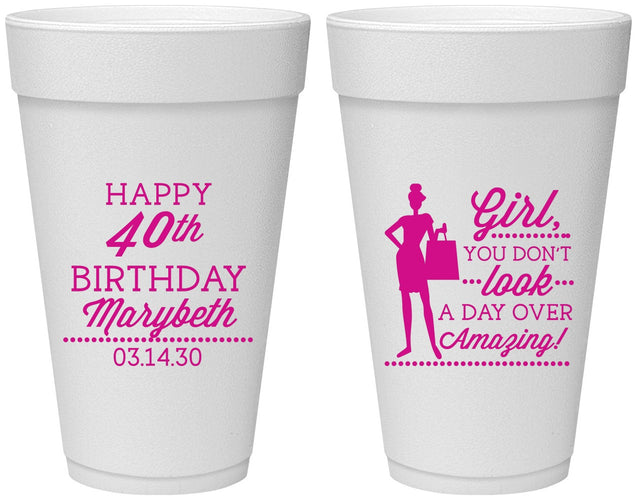 Personalized Birthday 20 oz Foam Cups - 40th | 20223