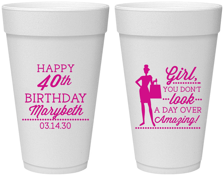 Personalized Birthday 20 oz Foam Cups - 40th | 20223