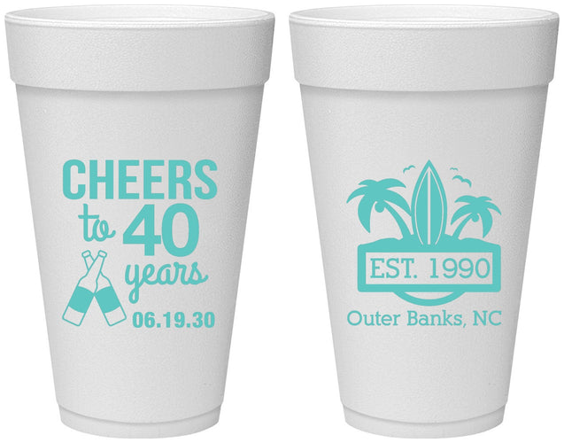 Personalized Birthday 20 oz Foam Cups - 40th Beach | 20226