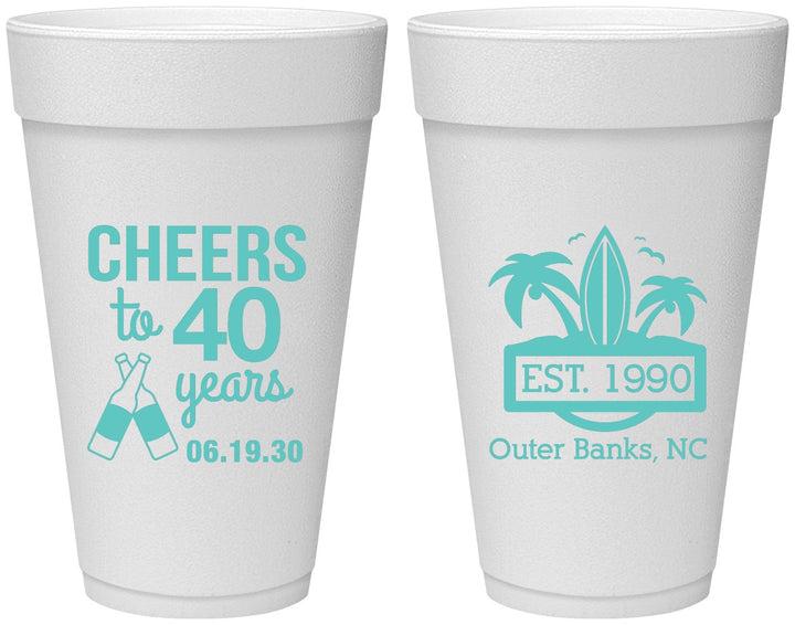 Personalized Birthday 20 oz Foam Cups - 40th Beach | 20226