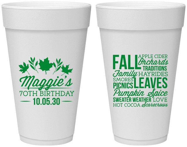 Personalized Birthday 20 oz Foam Cups - 70th Fall | 20228
