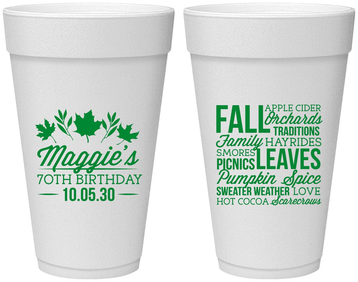 Personalized Birthday 20 oz Foam Cups - 70th Fall | 20228