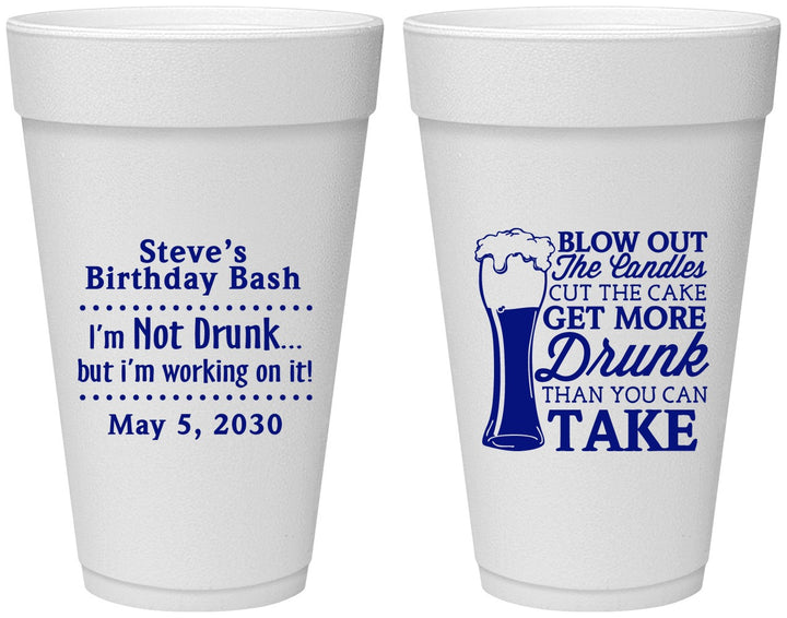 Personalized Birthday 20 oz Foam Cups - Beer Drunk | 20230