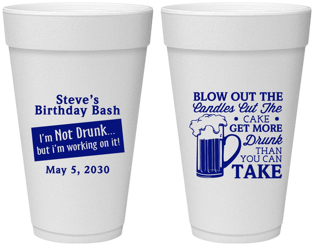 Personalized Birthday 20 oz Foam Cups - Beer Drunk | 20232