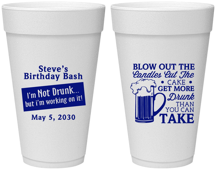 Personalized Birthday 20 oz Foam Cups - Beer Drunk | 20232