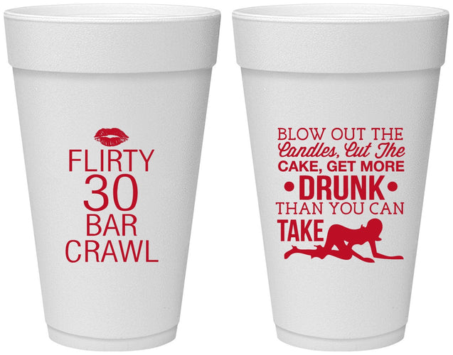 Personalized Birthday 20 oz Foam Cups - 30th Bar Crawl | 20233