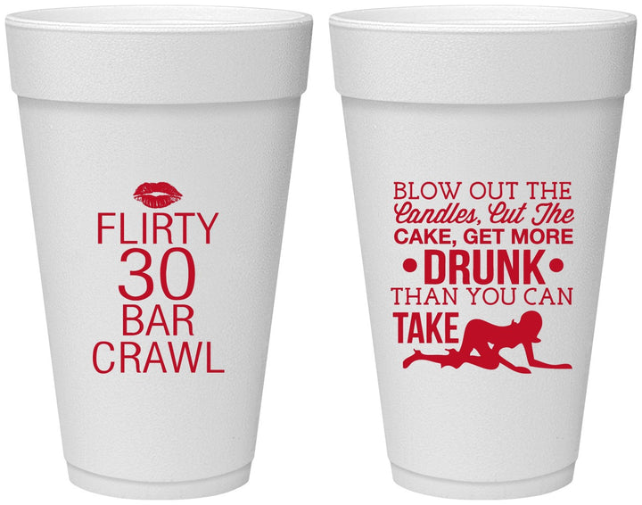 Personalized Birthday 20 oz Foam Cups - 30th Bar Crawl | 20233