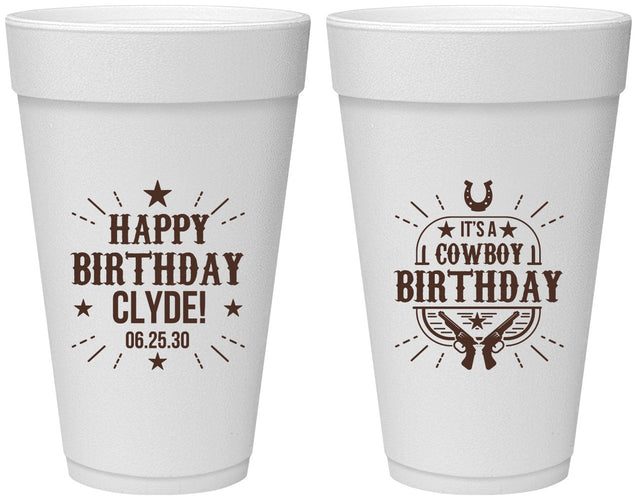 Personalized Birthday 20 oz Foam Cups - Cowboy | 20244