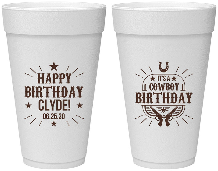 Personalized Birthday 20 oz Foam Cups - Cowboy | 20244