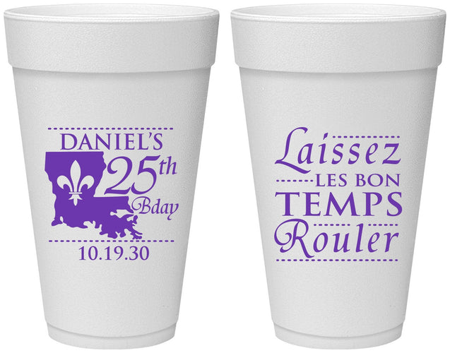Personalized Birthday 20 oz Foam Cups - 25th Mardi Gras | 20245