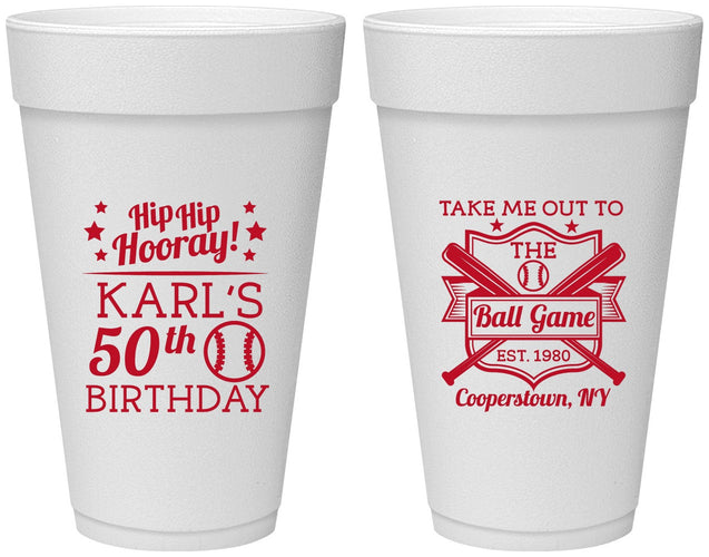 Personalized Birthday 20 oz Foam Cups - 50th Baseball | 20252