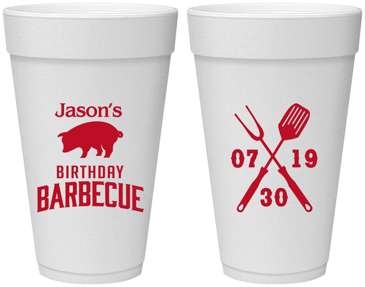 Personalized Birthday 20 oz Foam Cups - Barbeque Bbq | 20253