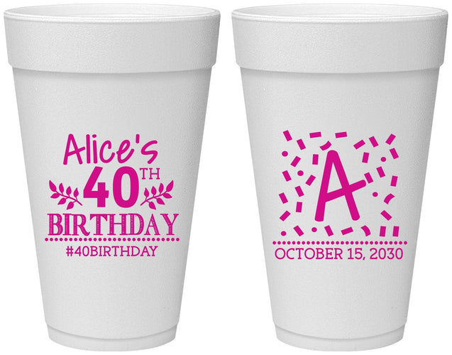 Personalized Birthday 20 oz Foam Cups - 40th | 20258