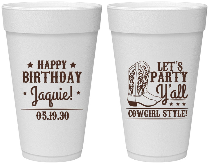 Personalized Birthday 20 oz Foam Cups - Cowgirl | 20260