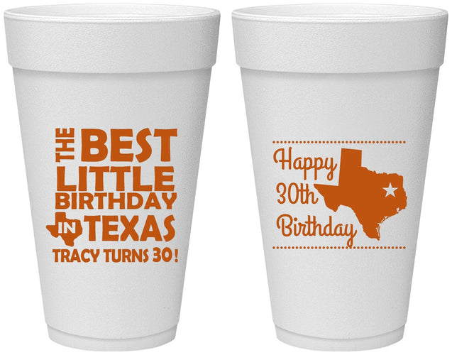 Personalized Birthday 20 oz Foam Cups - 30th Texas | 20265