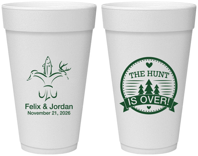 Personalized Wedding 20 oz Foam Cups - The Hunt Is Over | 203