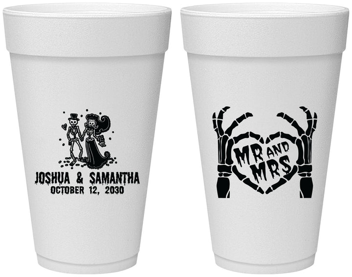 Personalized Wedding 20 oz Foam Cups - Mr And Mrs Skeleton | 204