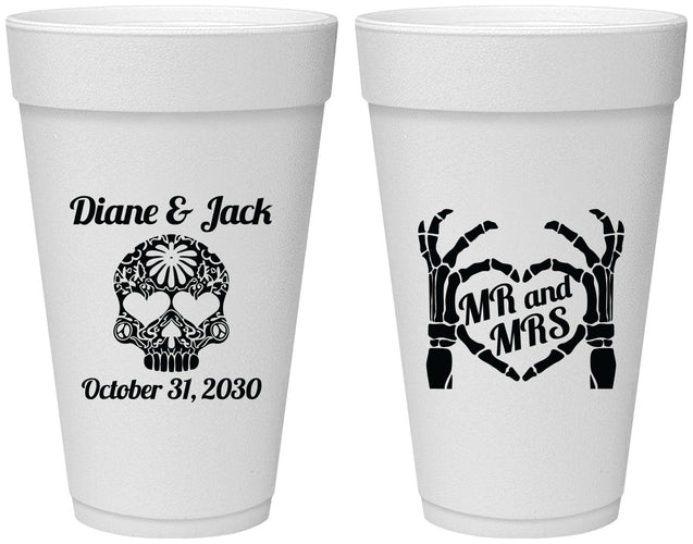 Personalized Wedding 20 oz Foam Cups - Mr And Mrs Sugar Skull | 205