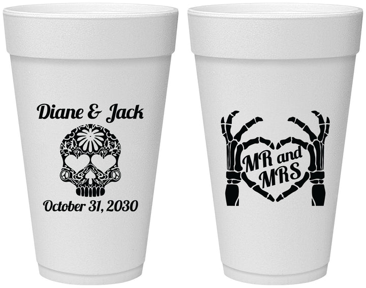 Personalized Wedding 20 oz Foam Cups - Mr And Mrs Sugar Skull | 205