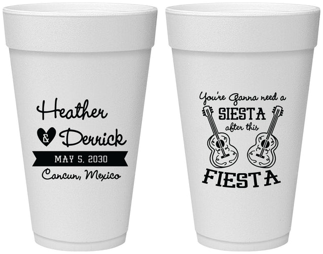 Personalized Wedding 20 oz Foam Cups - Siesta Fiesta Mexico | 207