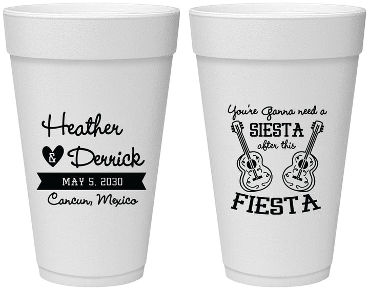 Personalized Wedding 20 oz Foam Cups - Siesta Fiesta Mexico | 207