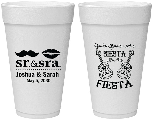 Personalized Wedding 20 oz Foam Cups - Siesta Fiesta Sr Sra | 208