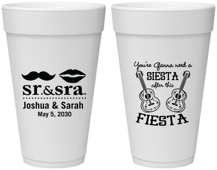 Personalized Wedding 20 oz Foam Cups - Siesta Fiesta Sr Sra | 208