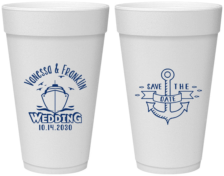 Personalized Wedding 20 oz Foam Cups - Save The Date Cruise | 209