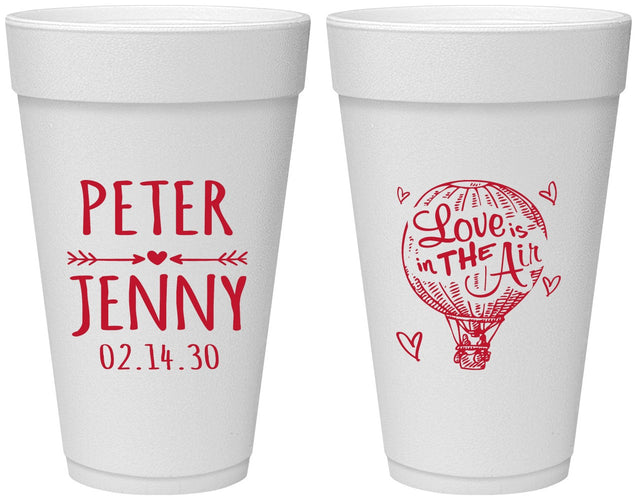 Personalized Wedding 20 oz Foam Cups - Love In Air Hot Air Balloon | 210