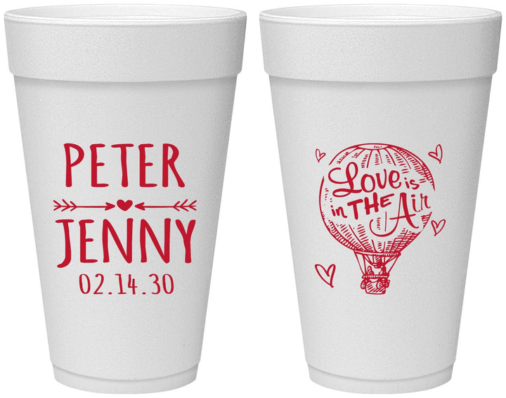 Personalized Wedding 20 oz Foam Cups - Love In Air Hot Air Balloon | 210