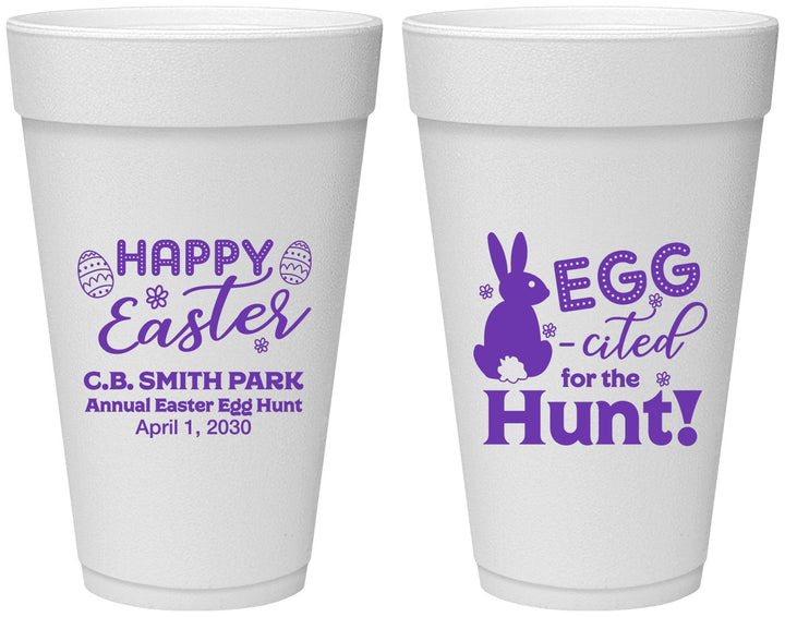 Personalized Easter 20 oz Foam Cups - Eggcited For Hunt Bunny | 210002