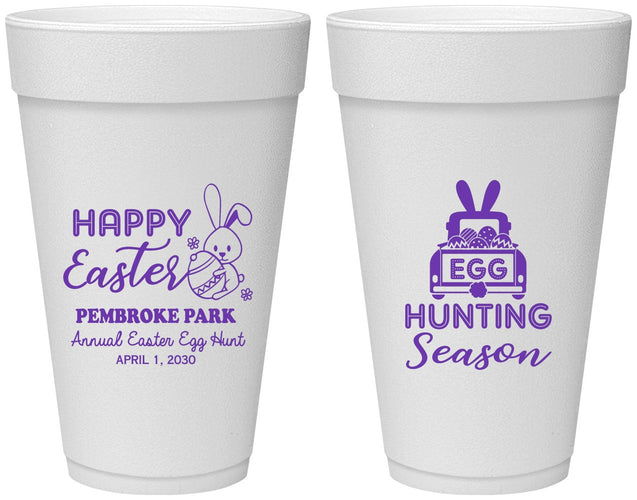 Personalized Easter 20 oz Foam Cups - Egg Hunting Bunny | 210004