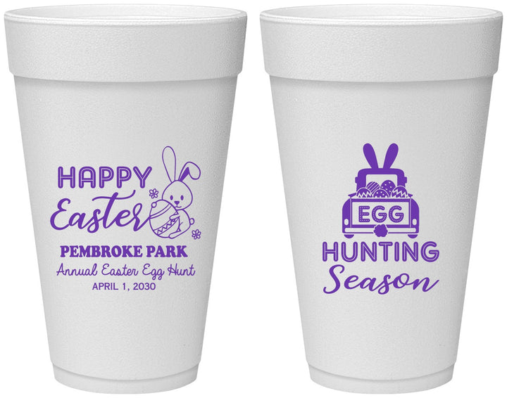 Personalized Easter 20 oz Foam Cups - Egg Hunting Bunny | 210004
