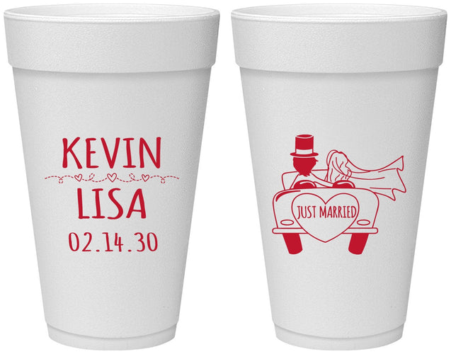 Personalized Wedding 20 oz Foam Cups - Just Married | 212